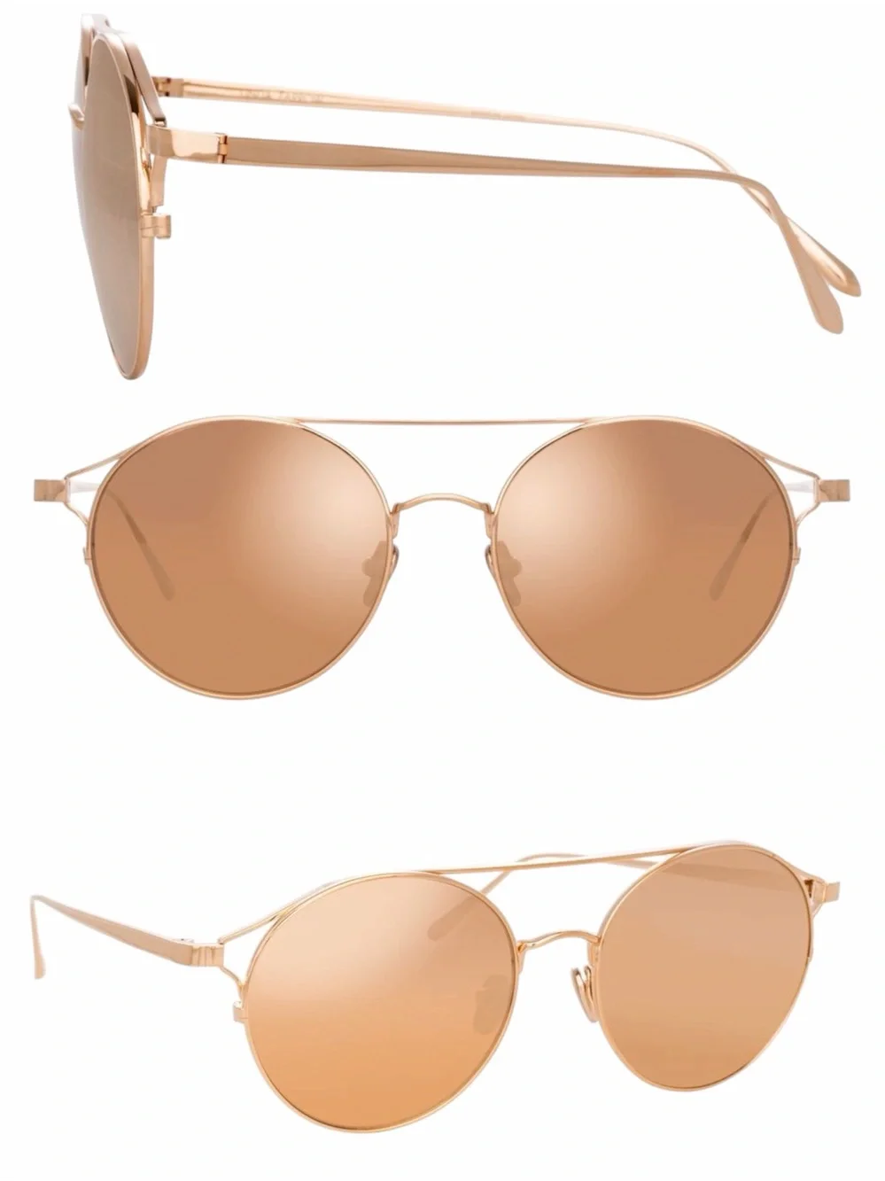 Linda Farrow LFL825 C3 Rayan Oval Aviator Rose Gold Titanium Sunglasses NWT